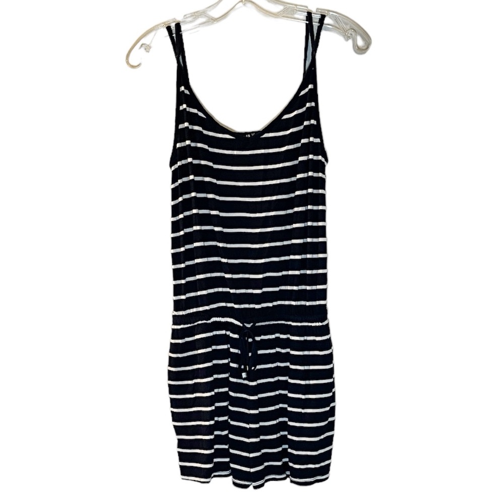 Striped Knit Elastic Waist Loose Fit Romper With Spaghetti Strap Size Medium - Picture 2 of 6